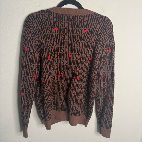 Moschino Couture Women's Brown Logo and Heart Print Cardigan - Size M medium - Picture 2 of 5